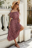 Burgundy Floral Off The Shoulder A Line Long Summer Dress