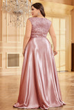 Blush Pink Satin A Line Plus Size Long Mother Of The Bride Dress