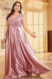 Blush Pink Satin A Line Plus Size Long Mother Of The Bride Dress