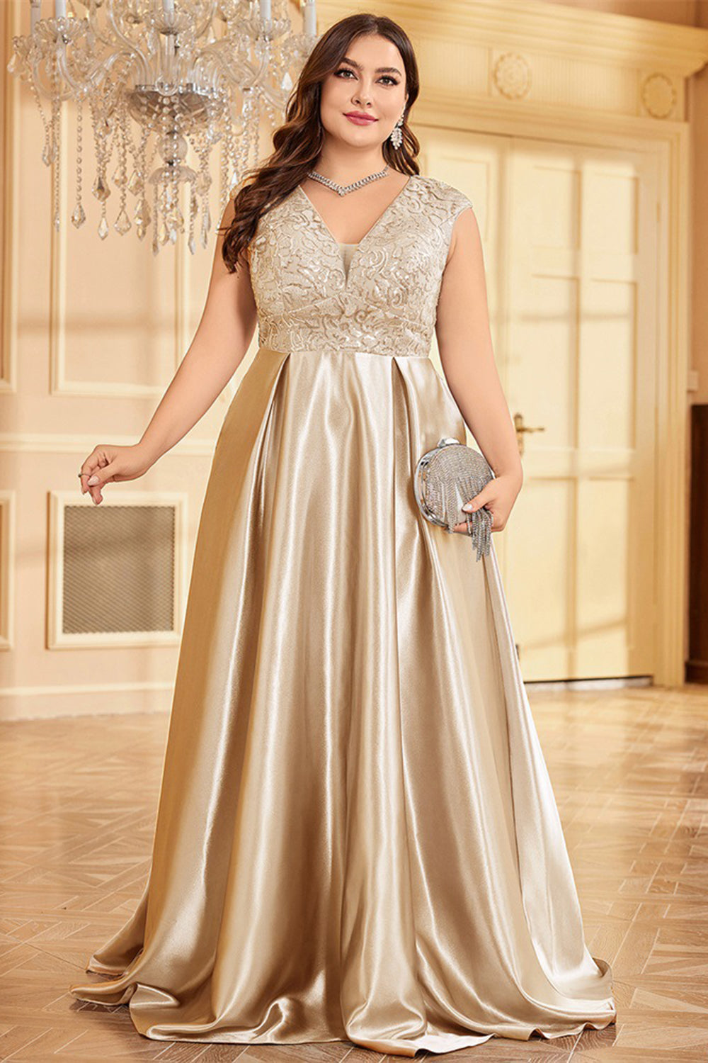 Blush Pink Satin A Line Plus Size Long Mother Of The Bride Dress