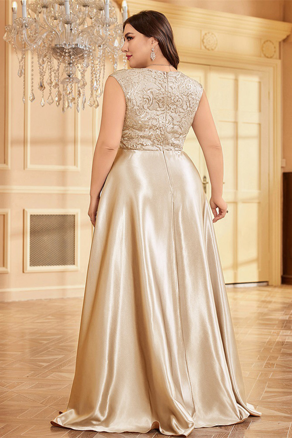 Blush Pink Satin A Line Plus Size Long Mother Of The Bride Dress