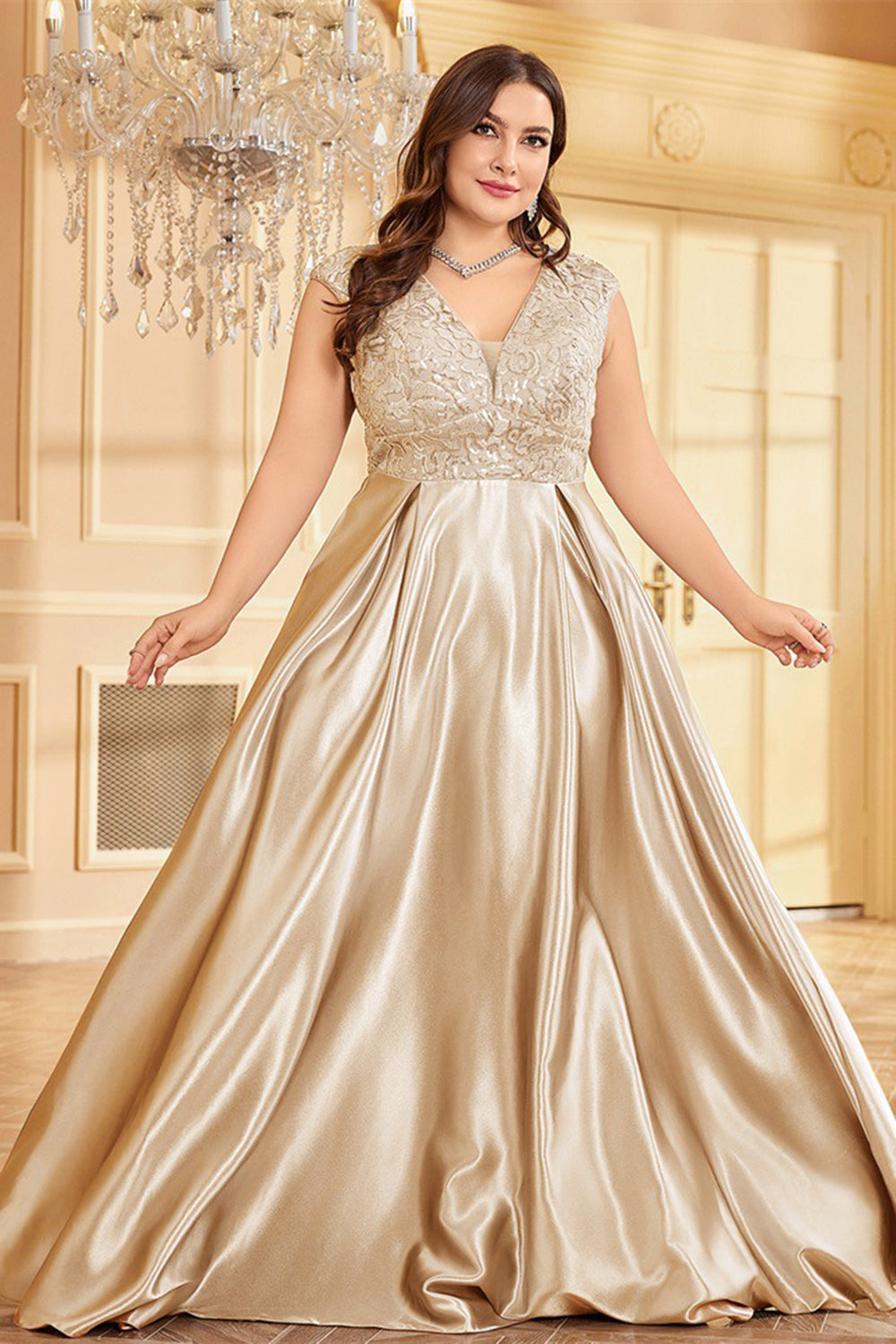 Blush Pink Satin A Line Plus Size Long Mother Of The Bride Dress