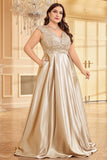 Blush Pink Satin A Line Plus Size Long Mother Of The Bride Dress