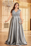 Blush Pink Satin A Line Plus Size Long Mother Of The Bride Dress