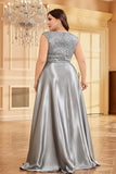 Blush Pink Satin A Line Plus Size Long Mother Of The Bride Dress