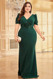 Dark Green Satin Mermaid Plus Size Long Mother Of The Bride Dress