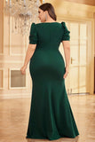 Dark Green Satin Mermaid Plus Size Long Mother Of The Bride Dress
