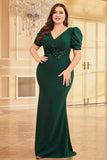 Dark Green Satin Mermaid Plus Size Long Mother Of The Bride Dress