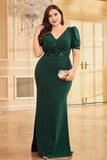 Dark Green Satin Mermaid Plus Size Long Mother Of The Bride Dress
