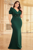 Dark Green Satin Mermaid Plus Size Long Mother Of The Bride Dress