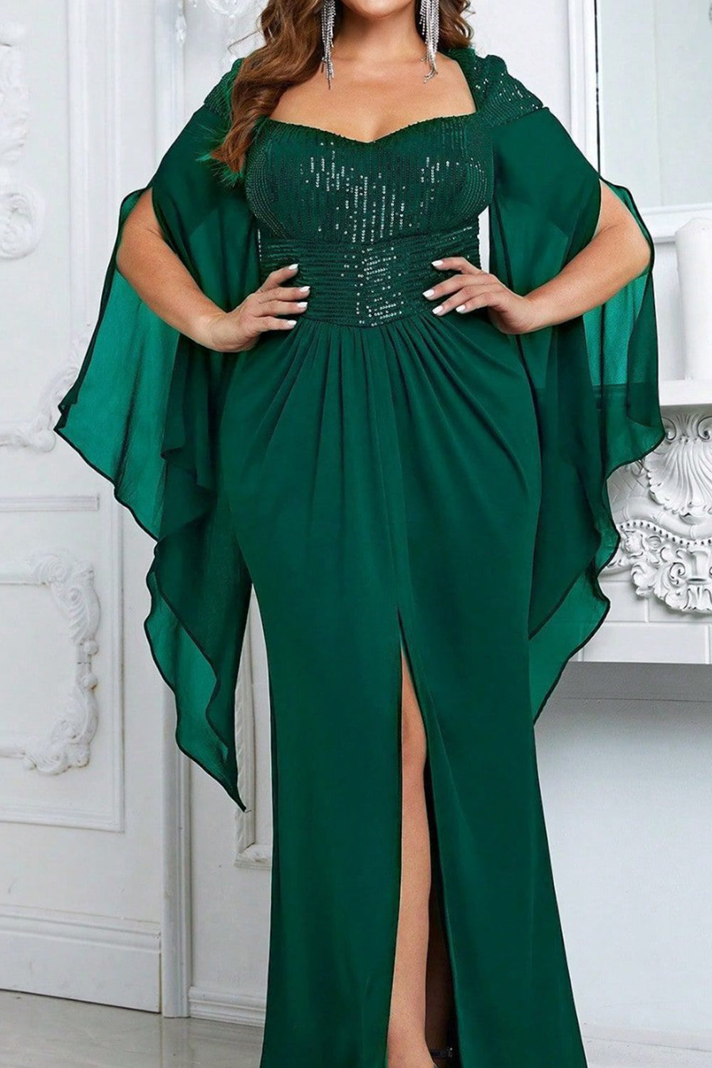 Sparkly Black Sheath Long Mother of the Bride Dress with Slit