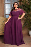 Grape Chiffon Boat Neck Long Mother of the Bride Dress