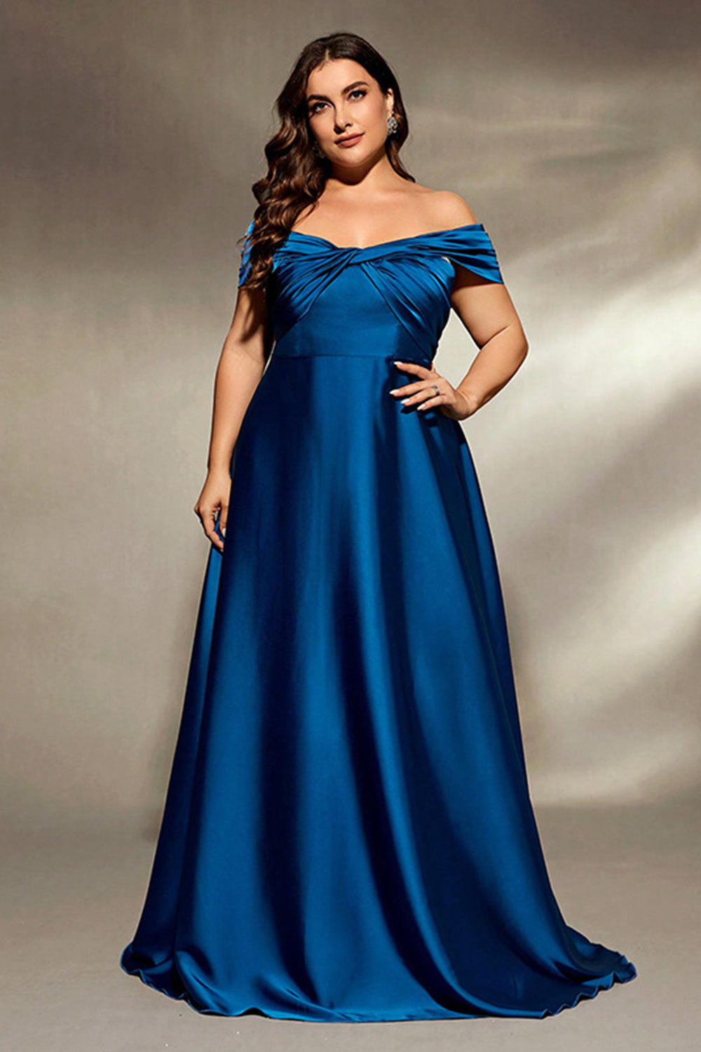 Ink Blue A Line Satin Long Mother of the Bride Dress