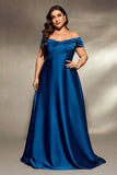 Ink Blue A Line Satin Long Mother of the Bride Dress