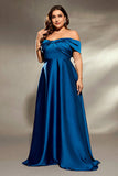 Ink Blue A Line Satin Long Mother of the Bride Dress