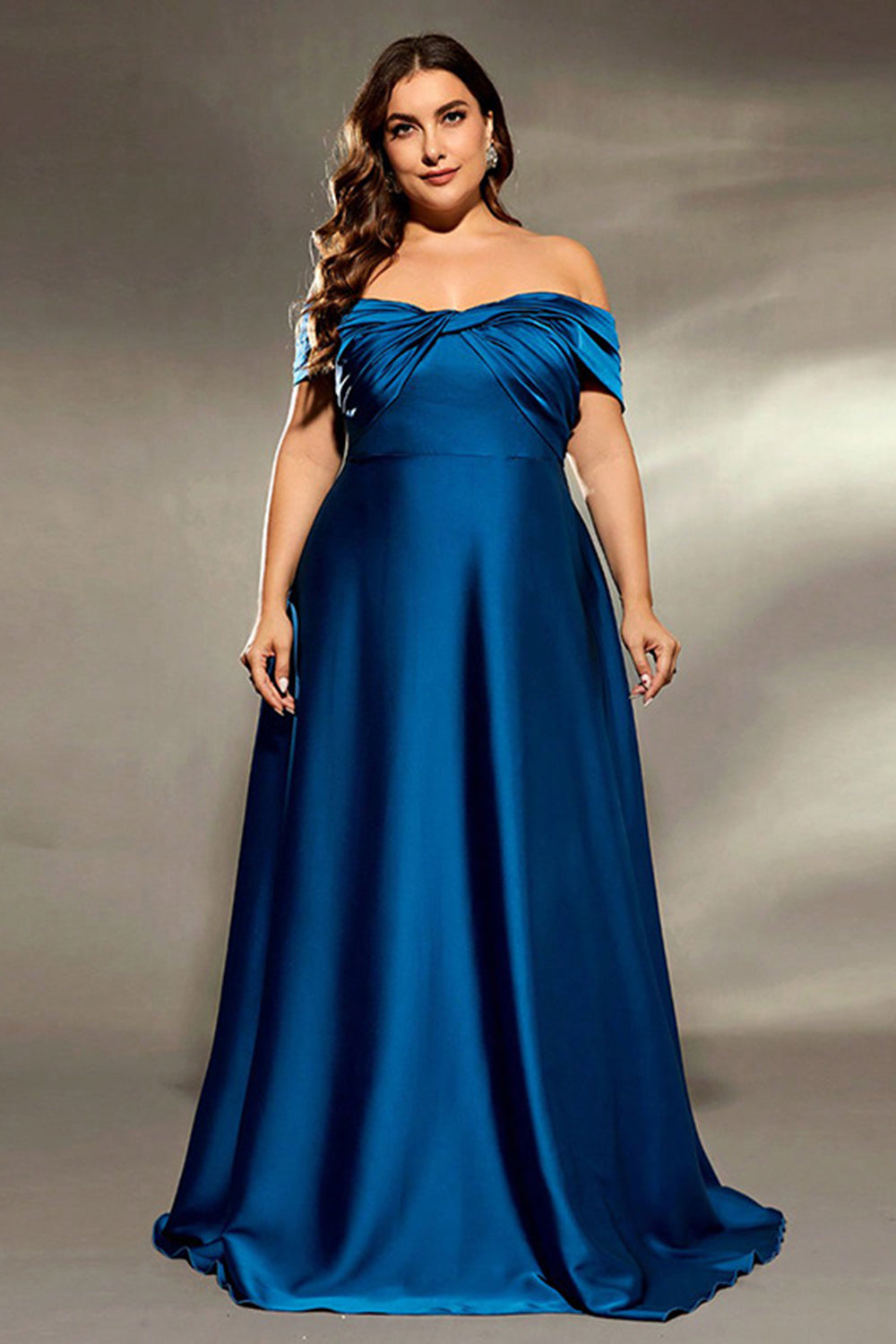 Ink Blue A Line Satin Long Mother of the Bride Dress