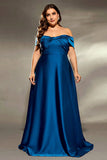 Ink Blue A Line Satin Long Mother of the Bride Dress