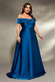 Ink Blue A Line Satin Long Mother of the Bride Dress