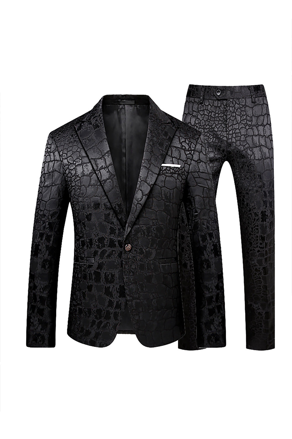 Black Jacquard Peak Lapel One Button 2 Pieces Men Formal Suit