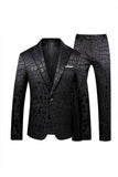 Black Jacquard Peak Lapel One Button 2 Pieces Men Formal Suit