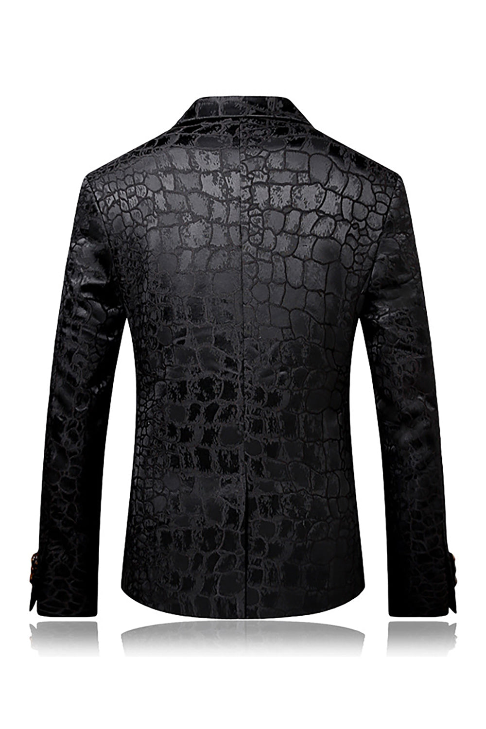 Black Jacquard Peak Lapel One Button 2 Pieces Men Formal Suit