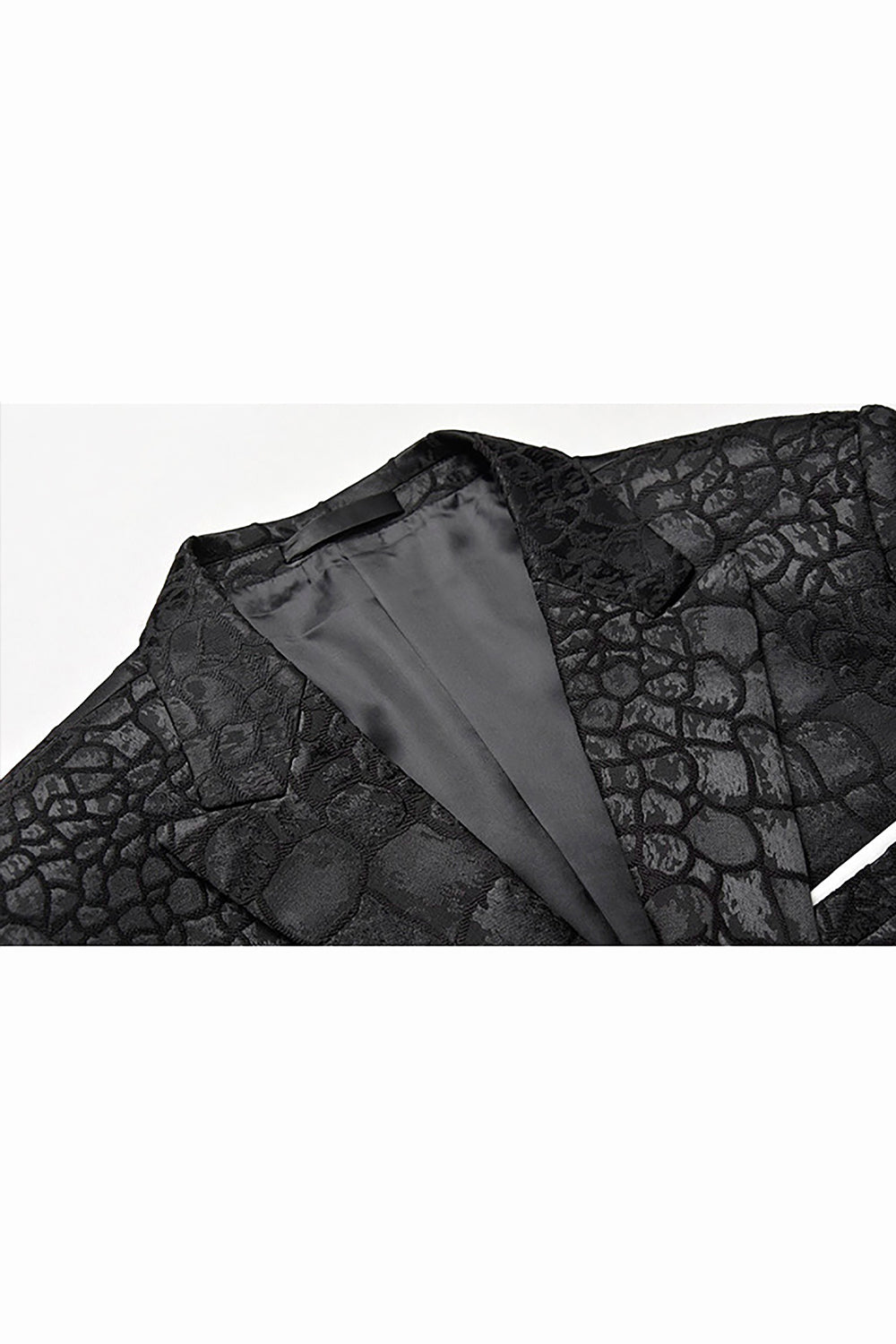 Black Jacquard Peak Lapel One Button 2 Pieces Men Formal Suit