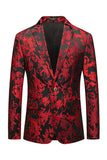 Red Floral Printed Notched Lapel Slim Fit Men's Formal Blazer