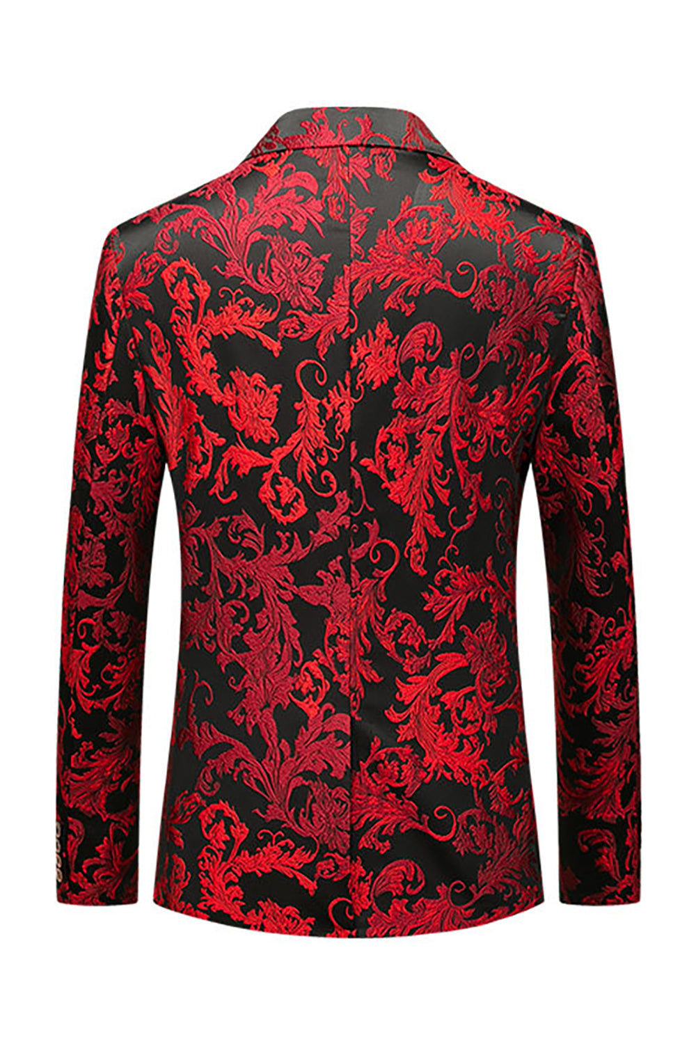 Red Floral Printed Notched Lapel Slim Fit Men's Formal Blazer