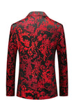 Red Floral Printed Notched Lapel Slim Fit Men's Formal Blazer