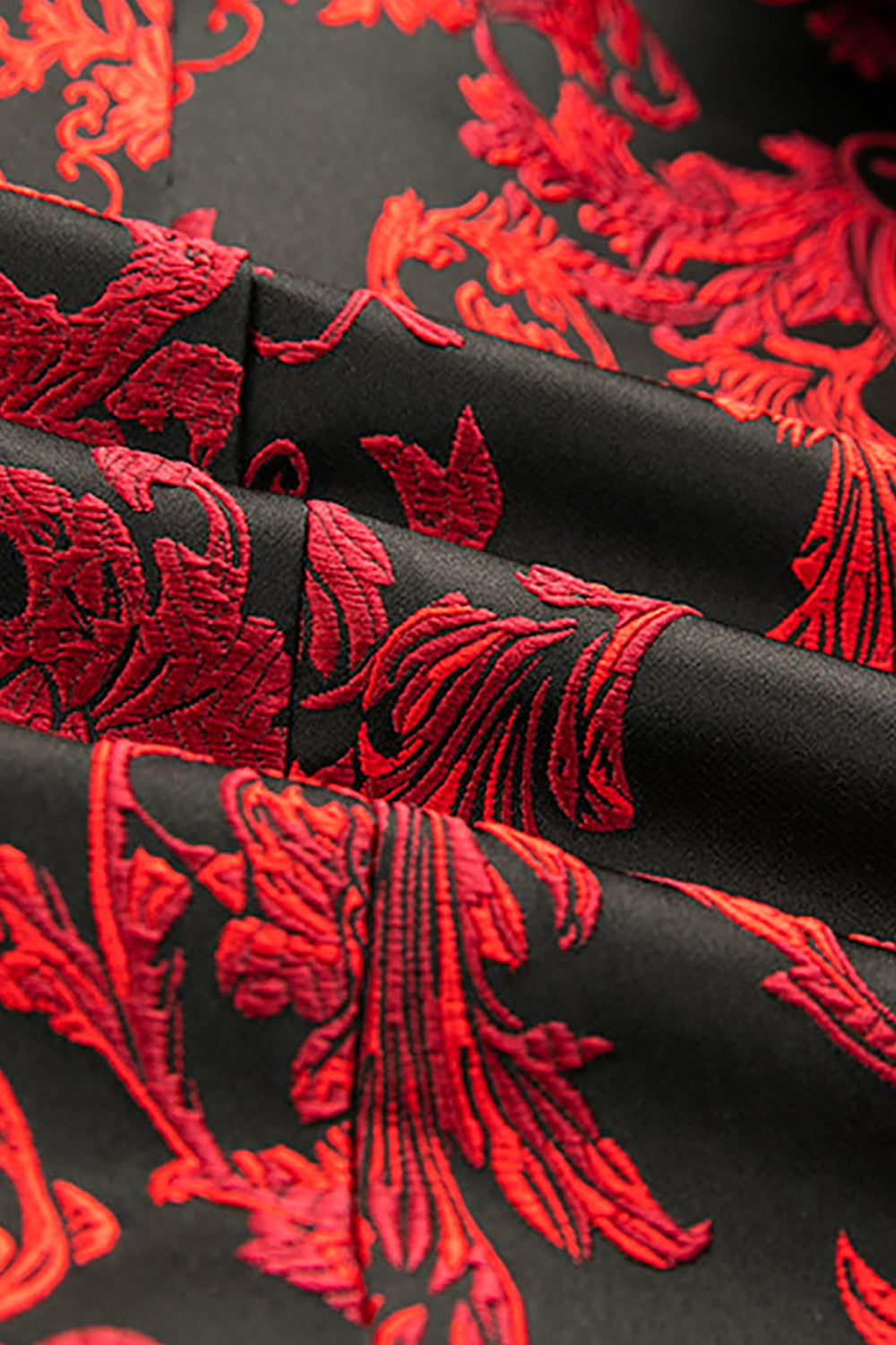 Red Floral Printed Notched Lapel Slim Fit Men's Formal Blazer