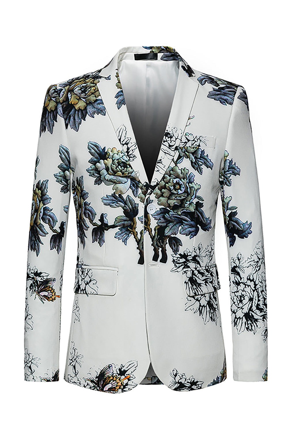 Floral White Slim Fit Notched Lapel Men's Formal Blazer