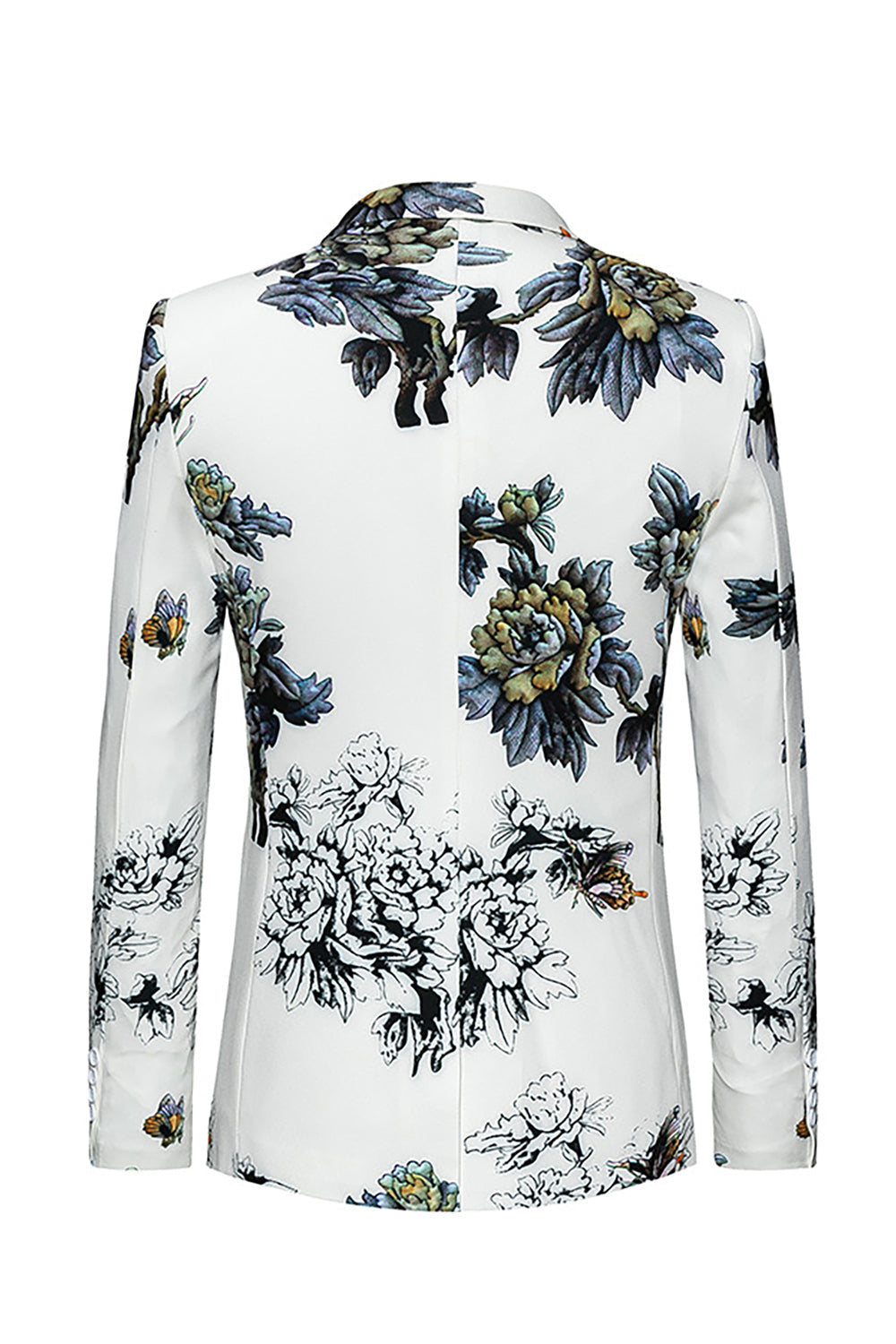 Floral White Slim Fit Notched Lapel Men's Formal Blazer
