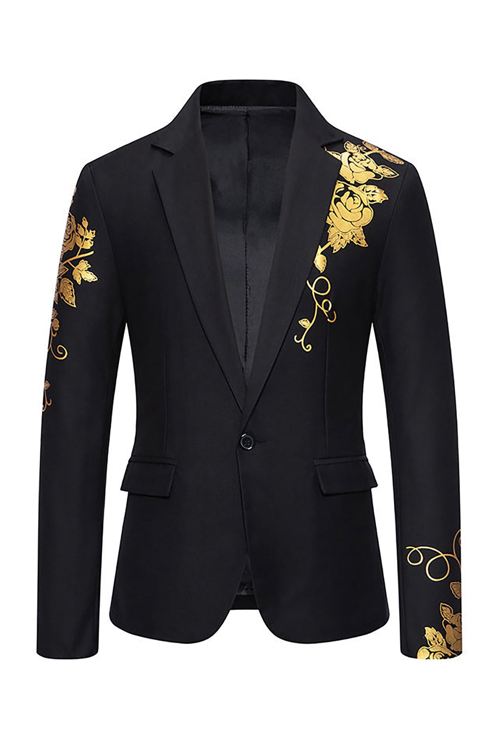 Burgundy Flower Print One Button Notched Lapel Men's Formal Blazer