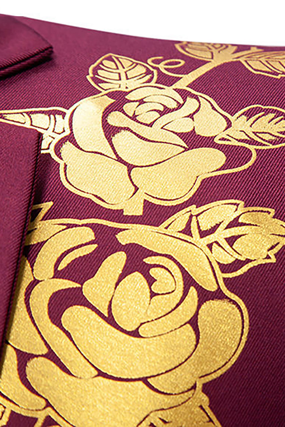 Burgundy Flower Print One Button Notched Lapel Men's Formal Blazer