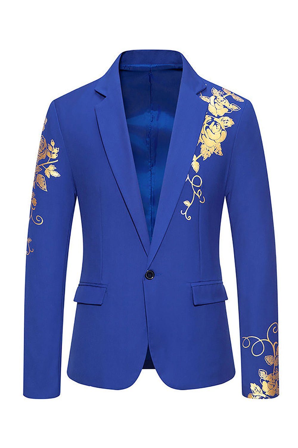 Burgundy Flower Print One Button Notched Lapel Men's Formal Blazer