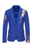 Burgundy Flower Print One Button Notched Lapel Men's Formal Blazer