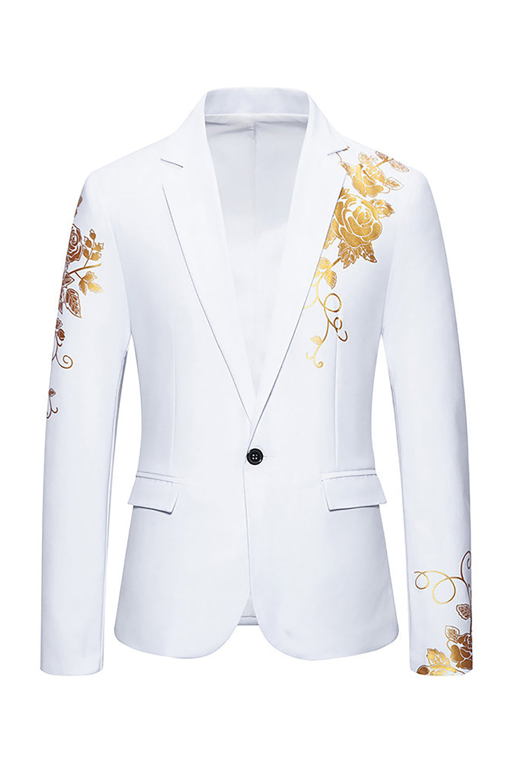 Burgundy Flower Print One Button Notched Lapel Men's Formal Blazer