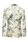 Ivory Floral Slim Fit One Button Notched Lapel Men's Formal Blazer