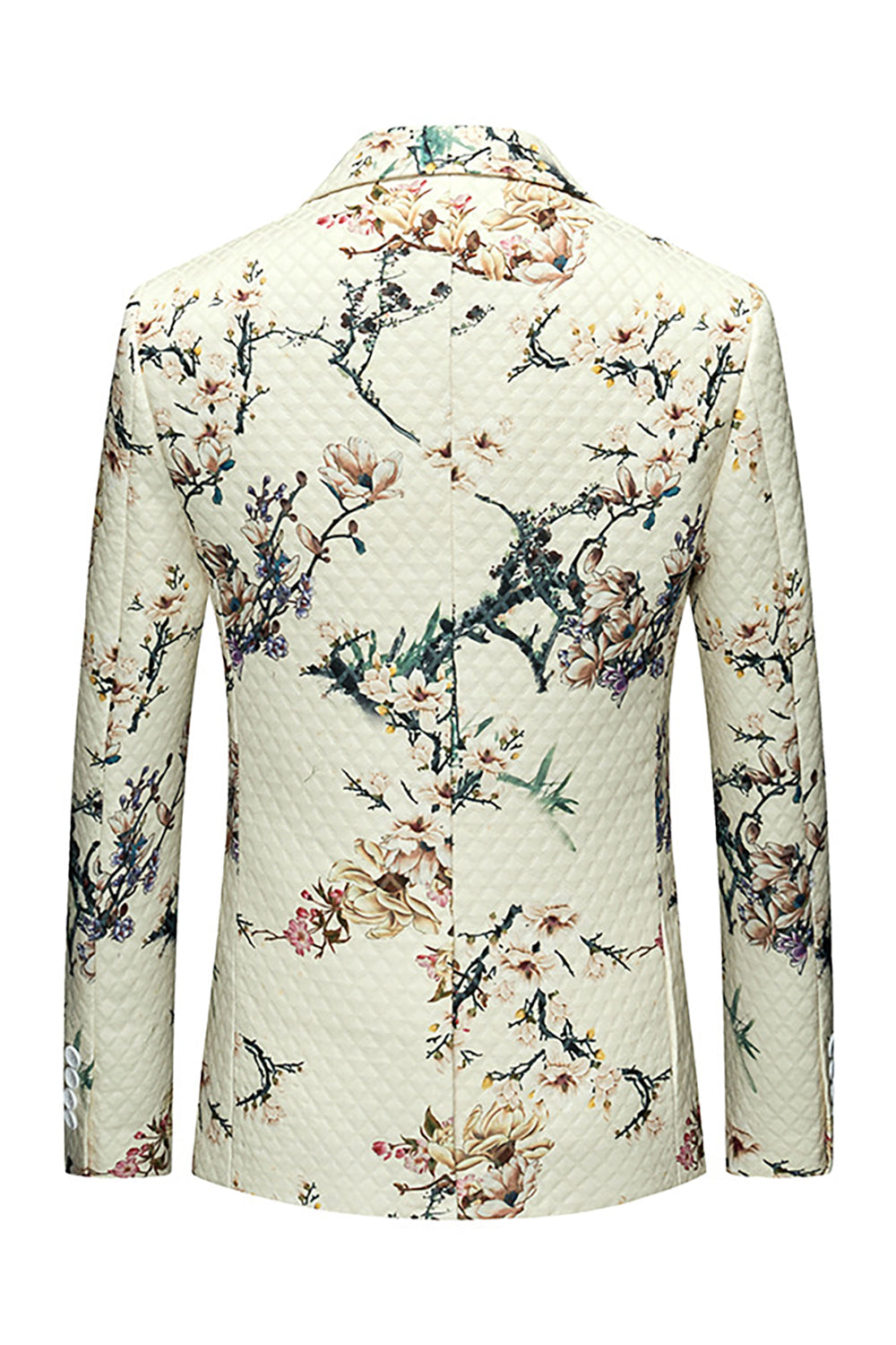 Ivory Floral Slim Fit One Button Notched Lapel Men's Formal Blazer