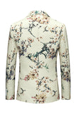 Ivory Floral Slim Fit One Button Notched Lapel Men's Formal Blazer