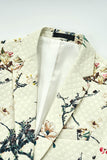 Ivory Floral Slim Fit One Button Notched Lapel Men's Formal Blazer