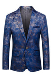 Men's Blue Printed Notched Lapel One Button Formal Blazer