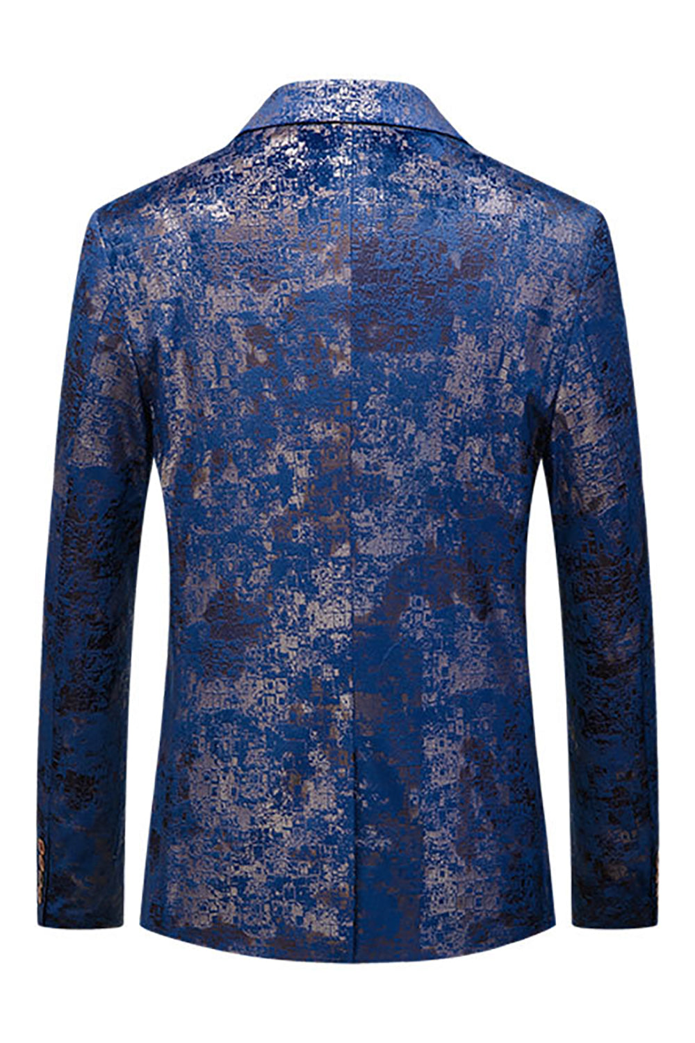 Men's Blue Printed Notched Lapel One Button Formal Blazer