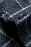 Dark Blue Plaid Notched Lapel Men's Formal Blazer with Pockets