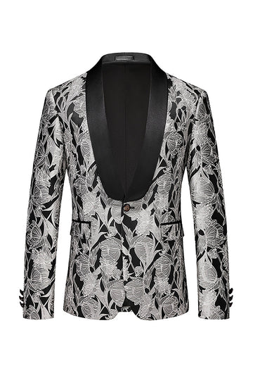 Silver Shawl Lapel Printed Men Formal Blazer