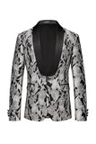 Silver Shawl Lapel Printed Men Formal Blazer