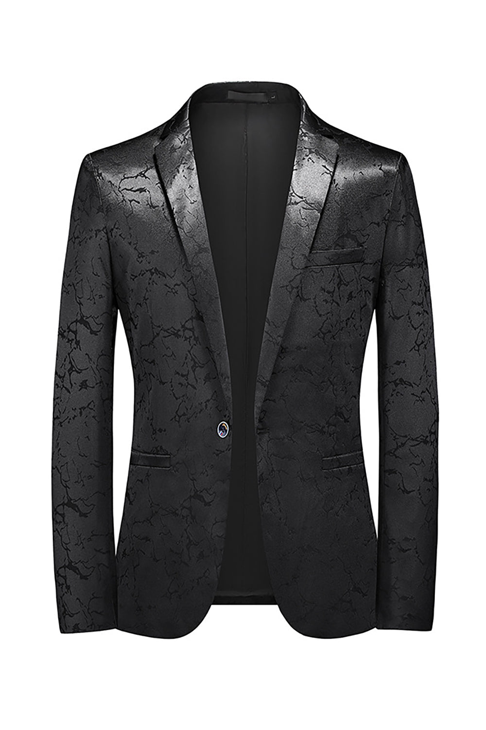 Black Notched Lapel One Button Men's Formal Blazer with Pockets