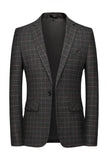 Men's Dark Grey Plaid Notched Lapel Formal Blazer