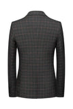 Men's Dark Grey Plaid Notched Lapel Formal Blazer