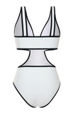 White Cut Out One-Piece V Neck Bikini with Bow